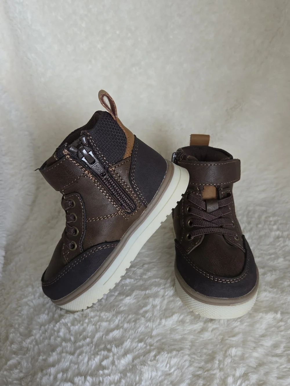 Kids Brown High-Top Lace-Up Boots
